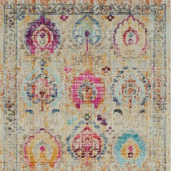 6' Ivory Pink And Orange Floral Distressed Runner Rug