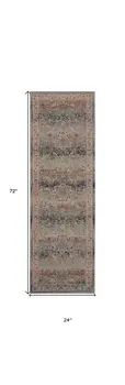 6' Ivory Brown And Gray Floral Distressed Runner Rug