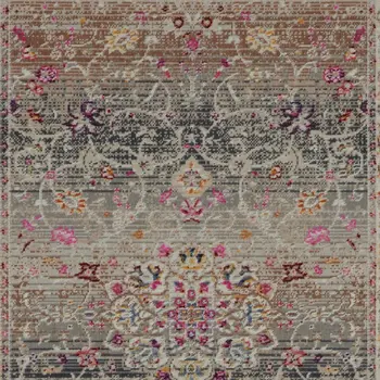 6' Ivory Brown And Gray Floral Distressed Runner Rug