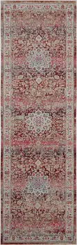 6' Ivory And Red Floral Distressed Runner Rug