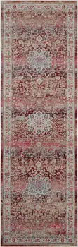 6' Ivory And Red Floral Distressed Runner Rug