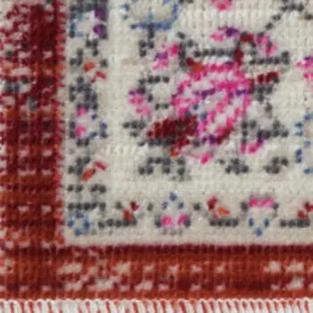 6' Ivory And Red Floral Distressed Runner Rug