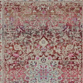6' Ivory And Red Floral Distressed Runner Rug