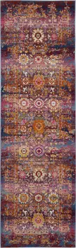 6' Blue Yellow And Red Floral Distressed Runner Rug