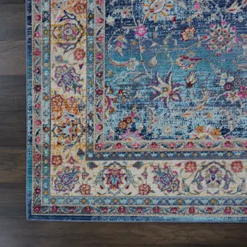 4' X 6' Blue and Beige Floral Distressed Area Rug