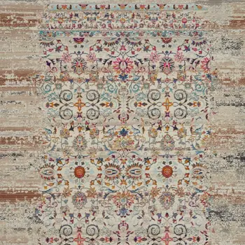 4' X 6' Blue Red And Orange Floral Distressed Area Rug