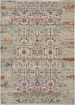 4' X 6' Blue Red And Orange Floral Distressed Area Rug