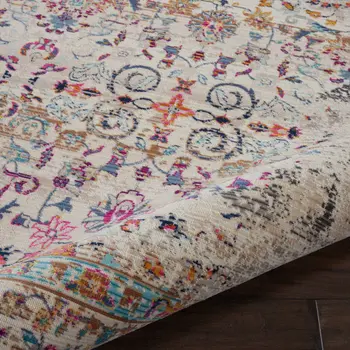 4' X 6' Ivory And Brown Floral Distressed Area Rug