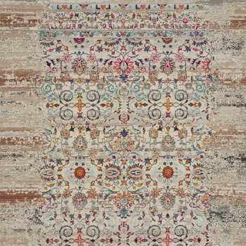 4' X 6' Ivory And Brown Floral Distressed Area Rug
