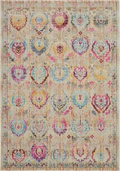 4' X 6' Ivory Pink And Orange Floral Distressed Area Rug
