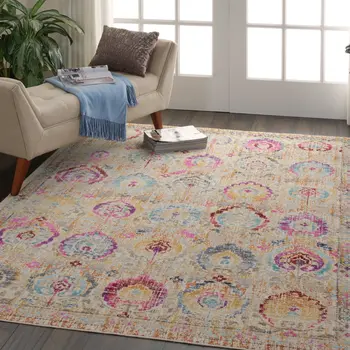 4' X 6' Ivory Pink And Orange Floral Distressed Area Rug