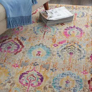 4' X 6' Ivory Pink And Orange Floral Distressed Area Rug