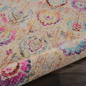 4' X 6' Ivory Pink And Orange Floral Distressed Area Rug