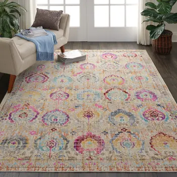 4' X 6' Ivory Pink And Orange Floral Distressed Area Rug