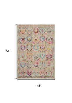 4' X 6' Ivory Pink And Orange Floral Distressed Area Rug