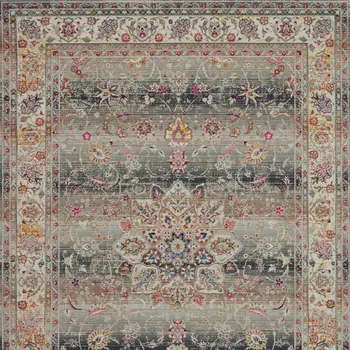 4' X 6' Ivory Brown And Gray Floral Distressed Area Rug