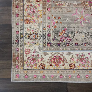 4' X 6' Ivory Brown And Gray Floral Distressed Area Rug