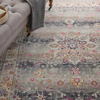 4' X 6' Ivory Brown And Gray Floral Distressed Area Rug