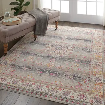 4' X 6' Ivory Brown And Gray Floral Distressed Area Rug