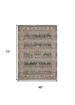 4' X 6' Ivory Brown And Gray Floral Distressed Area Rug