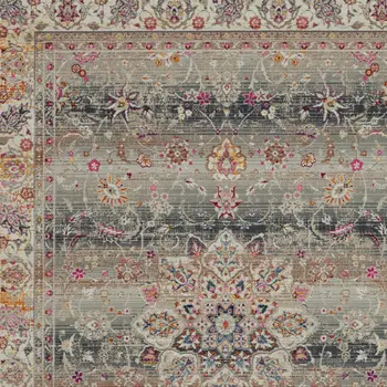 4' X 6' Ivory Brown And Gray Floral Distressed Area Rug