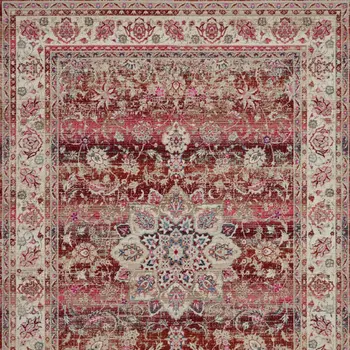 4' X 6' Ivory And Red Floral Distressed Area Rug