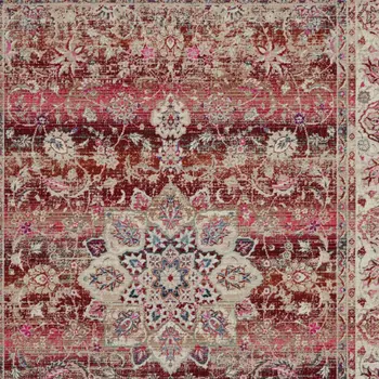4' X 6' Ivory And Red Floral Distressed Area Rug