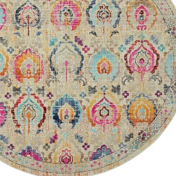 4' X 6' Blue Yellow And Red Floral Distressed Area Rug
