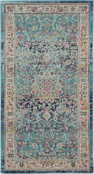 2' X 4' Blue and Beige Floral Distressed Area Rug