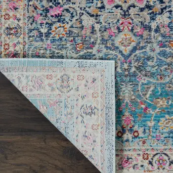 2' X 4' Blue and Beige Floral Distressed Area Rug