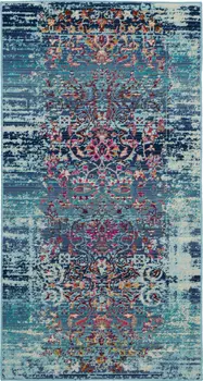 2' X 4' Blue Red And Orange Floral Distressed Area Rug