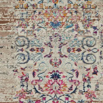 2' X 4' Blue Red And Orange Floral Distressed Area Rug