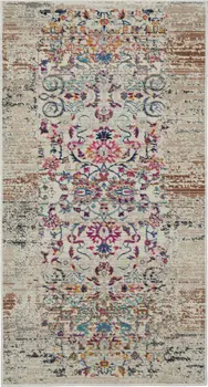 2' X 4' Blue Red And Orange Floral Distressed Area Rug
