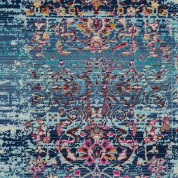 2' X 4' Blue Red And Orange Floral Distressed Area Rug