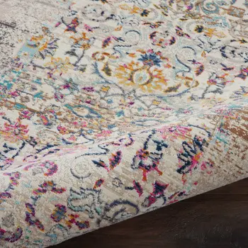 2' X 4' Ivory And Brown Floral Distressed Area Rug