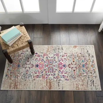 2' X 4' Ivory And Brown Floral Distressed Area Rug