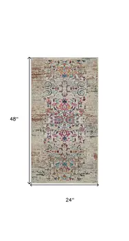 2' X 4' Ivory And Brown Floral Distressed Area Rug