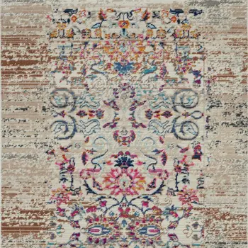 2' X 4' Ivory And Brown Floral Distressed Area Rug