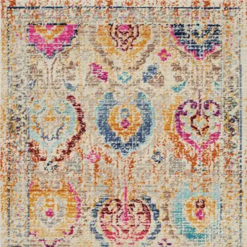 2' X 4' Ivory Pink And Orange Floral Distressed Area Rug