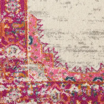 2' X 4' Ivory Pink And Orange Floral Distressed Area Rug