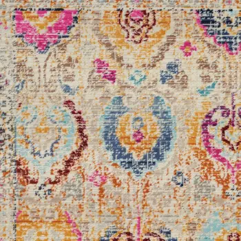 2' X 4' Ivory Pink And Orange Floral Distressed Area Rug