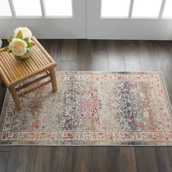 2' X 4' Ivory Brown And Gray Floral Distressed Area Rug