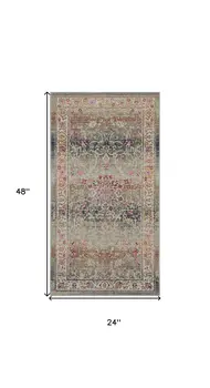 2' X 4' Ivory Brown And Gray Floral Distressed Area Rug