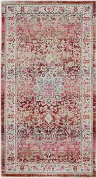 2' X 4' Ivory And Red Floral Distressed Area Rug