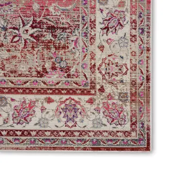 2' X 4' Ivory And Red Floral Distressed Area Rug