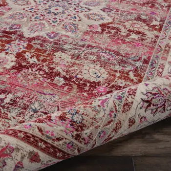 2' X 4' Ivory And Red Floral Distressed Area Rug
