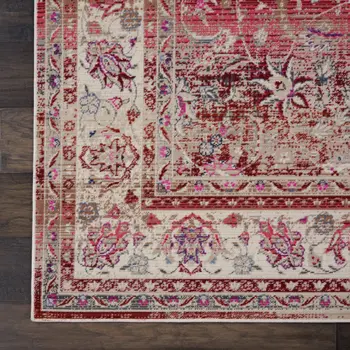 2' X 4' Ivory And Red Floral Distressed Area Rug