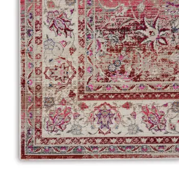 2' X 4' Ivory And Red Floral Distressed Area Rug