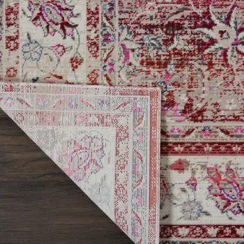 2' X 4' Ivory And Red Floral Distressed Area Rug