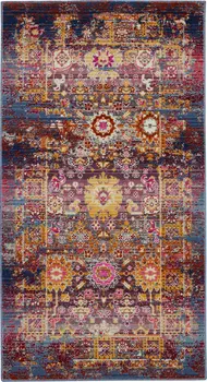 2' X 4' Blue Yellow And Red Floral Distressed Area Rug